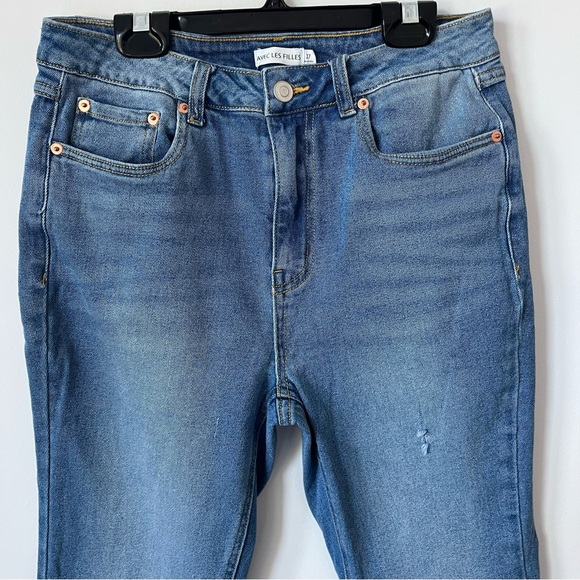 Avec Les Filles Blue Ankle Length Flare Raw Hem Blue Jeans Size 27 - Picture 4 of 10